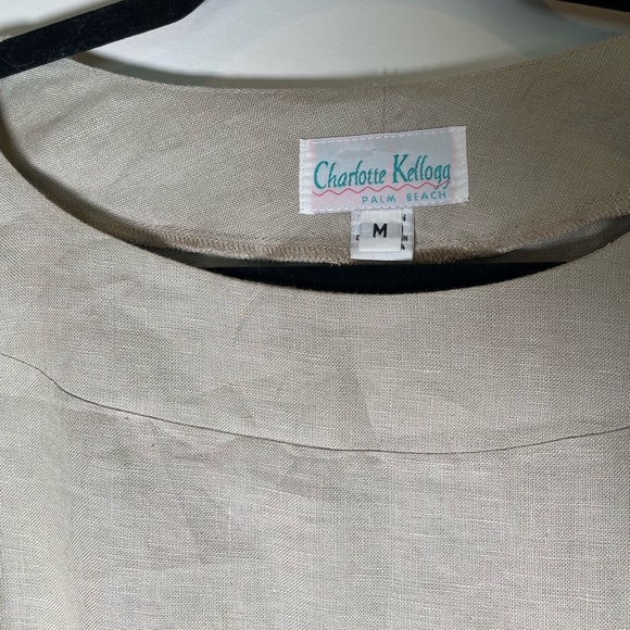 CHARLOTTE KELLOGG Palm Beach Margot Tunic Top Blouse 100% Linen Tunic Khaki Sz M - Picture 4 of 9